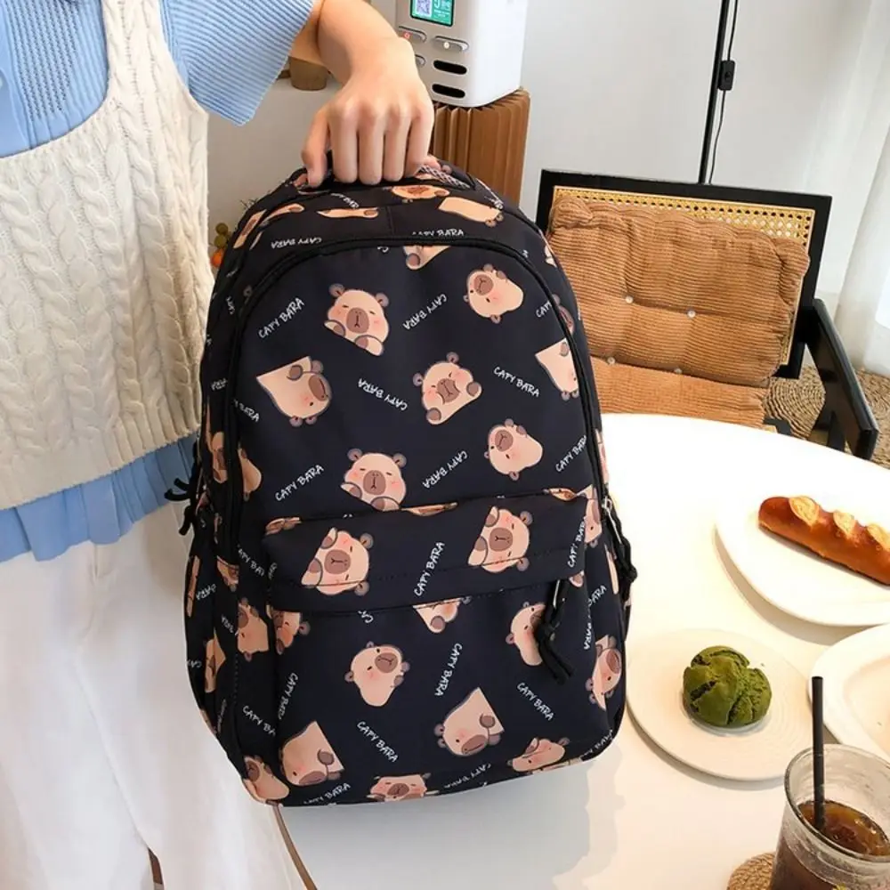 

Lovely Large Capacity Capybara Backpack Korean Style Zipper Capibara Shoulder Bag Printed Nylon Cartoon School Bag Student