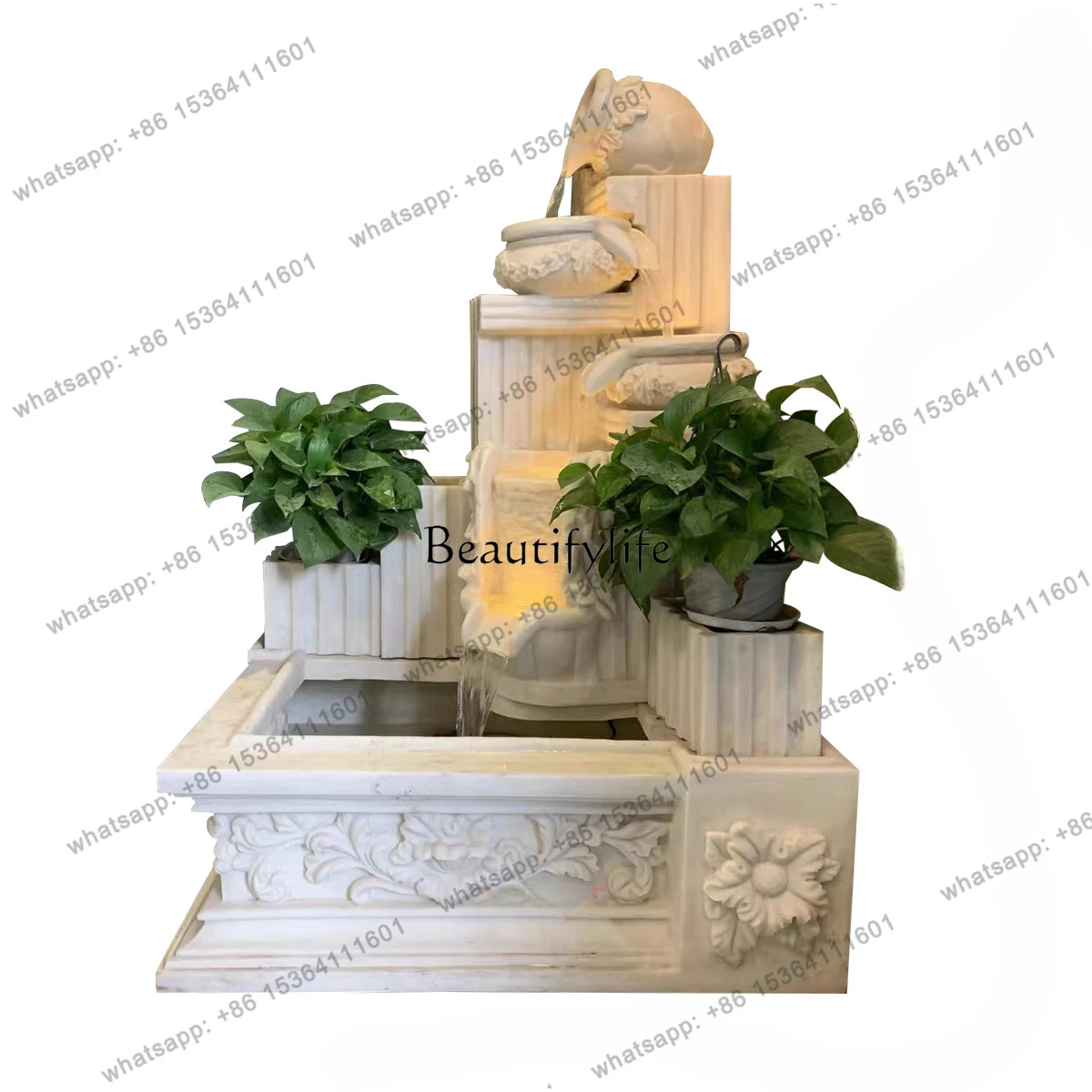 X4  Sandstone European Style Fountain Water Fish Pond Courtyard Garden Spray Pond Sculpture Lucky Decoration