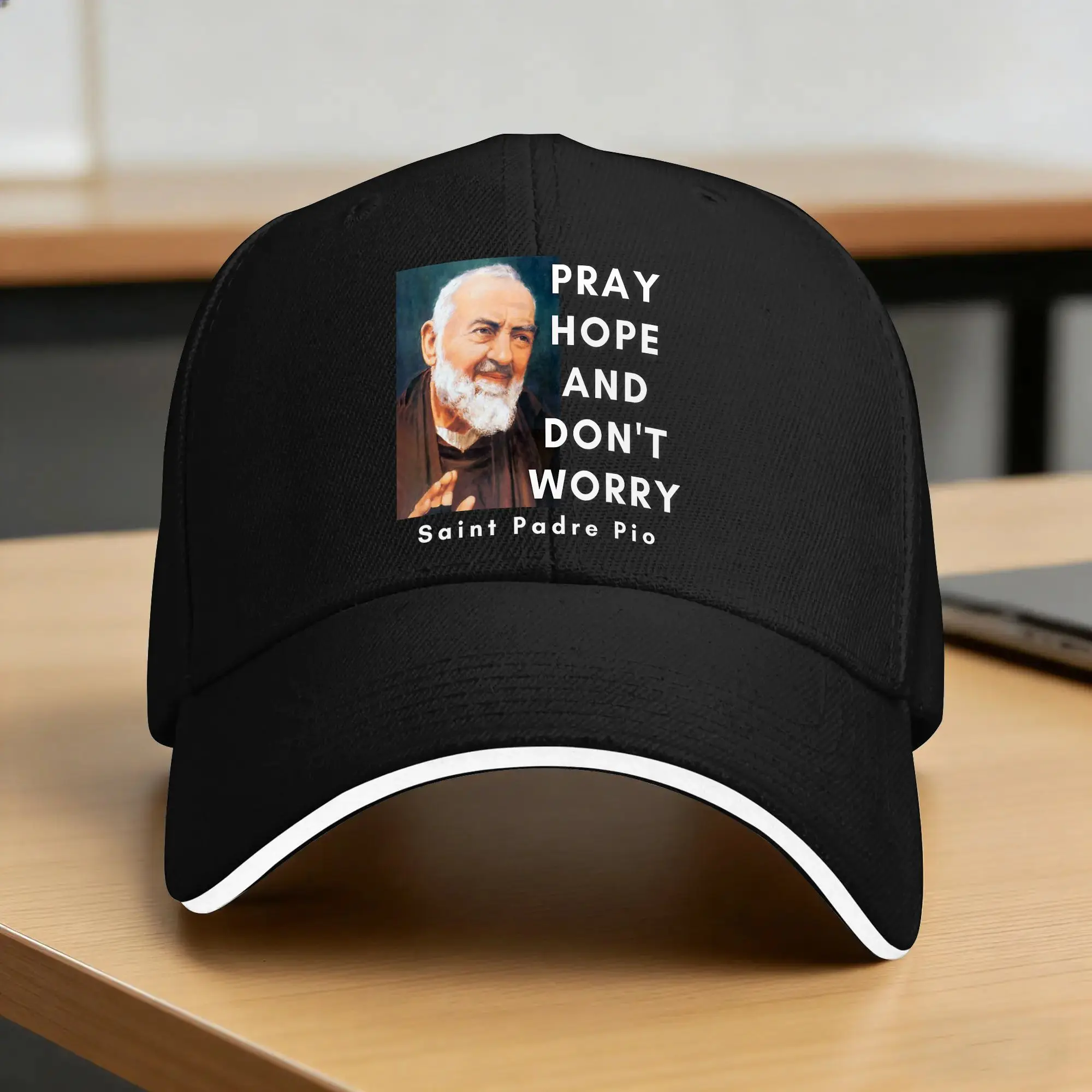 Saint Padre Pio Pray Hope and Dont Worry Catholic Christian Baseball Cap Breathable Custom DIY Outdoor Sport Baseball Caps