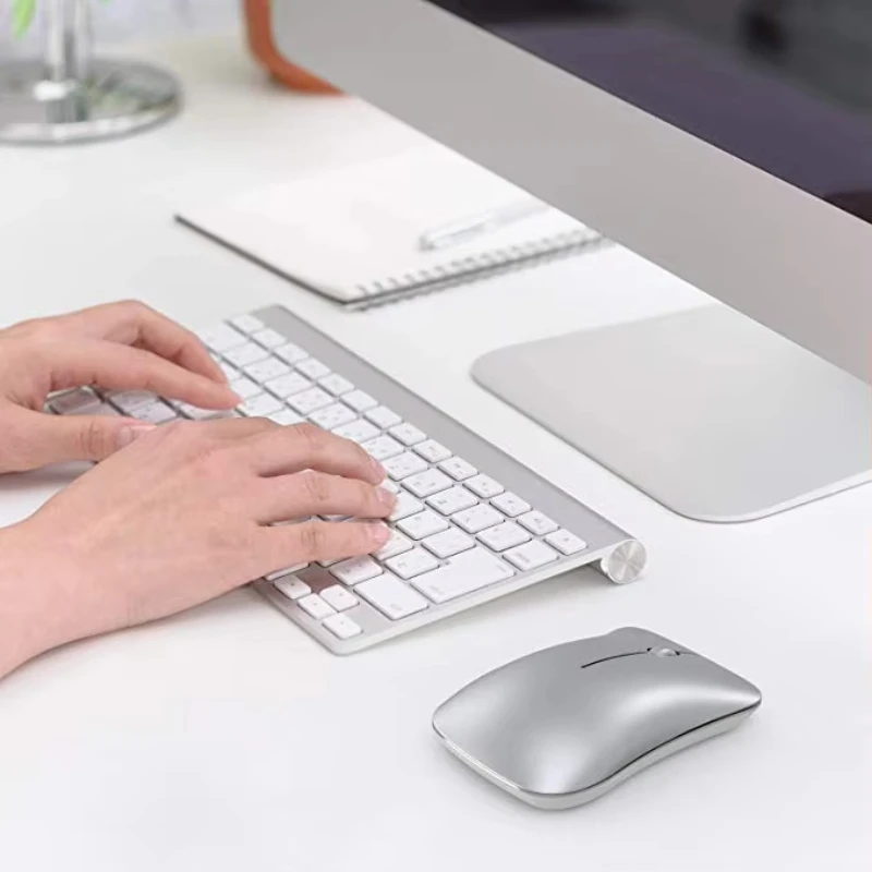 ماوس لاسلكي جديد 2.4G + بلوتوث 5.0 + 3.0 ماوس ثلاثي الوضع كتم قابل لإعادة الشحن ماوس ألعاب لاسلكي رفيع للغاية من الألمونيوم