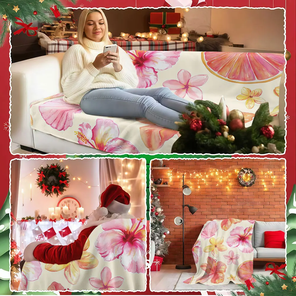 Tropical Hibiscus Shell Winter Summer Flannel Blanket Throw Fleece Soft Fuzzy Plush Cozy Fleece Blankets for Sofa Ideal Gifts