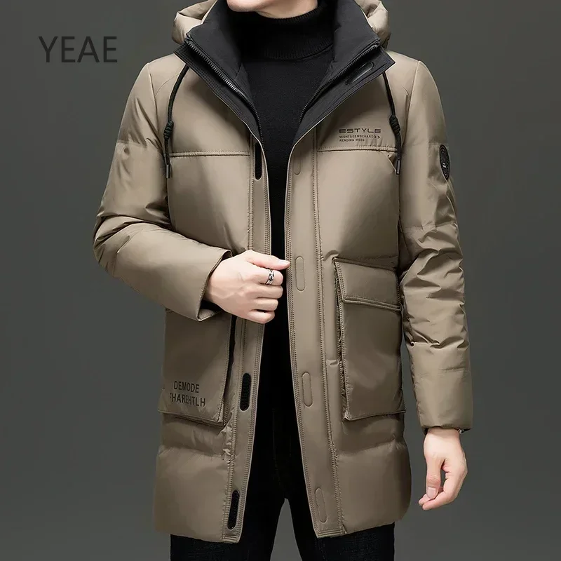 YEAE Men's Winter Down Jacket Designer Clothes Men Duck Down Padding Long Sleeve Hooded Jackets Heated Jacket Men Male Coat