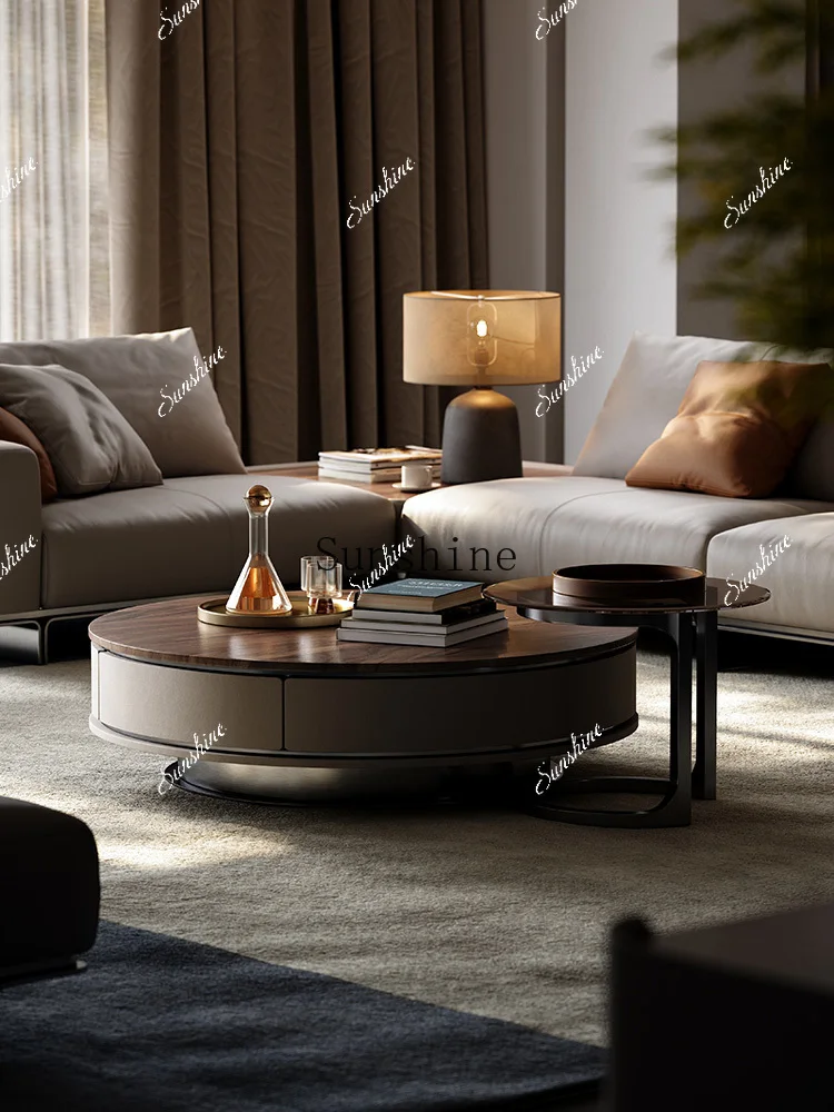 

Light luxury modern villa whole house with high-end walnut size round coffee table combination FT