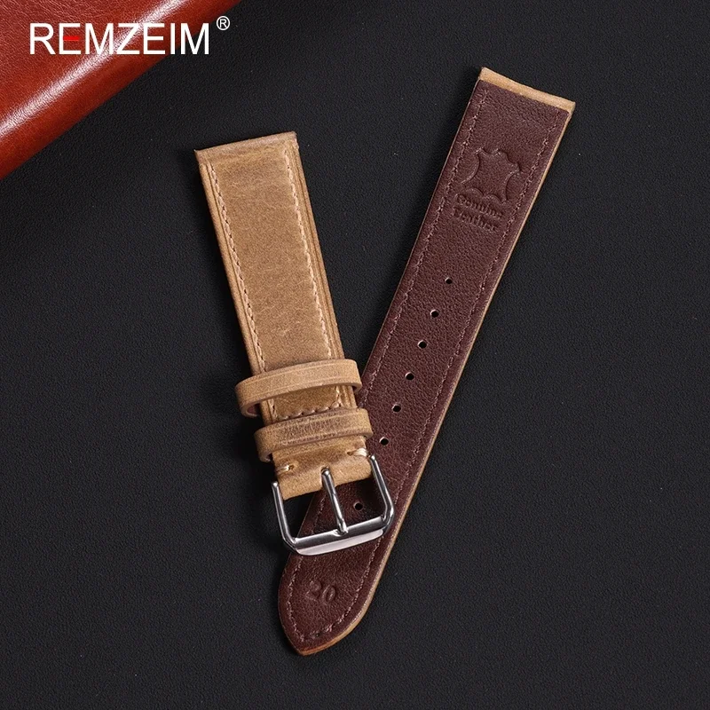 Retro Oil Wax Discoloration Genuine Leather Watch Bracelet 18mm 19mm 20mm 21mm 22mm Watchband  Accessories