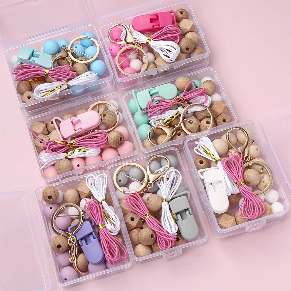 Silicone Wooden Bead Set Baby Pacifier Clip Hand Woven Soother Teething Chain For Baby Dummy Nipple Holder Chain Chew Toys Gift