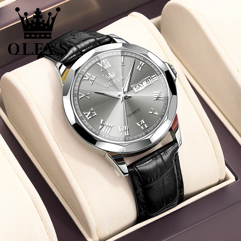 OLEVS Best Selling Men Watch Leather Strap Fashion Casual Waterproof Men's Watches High Quality Casual Business Wrist Watch Men