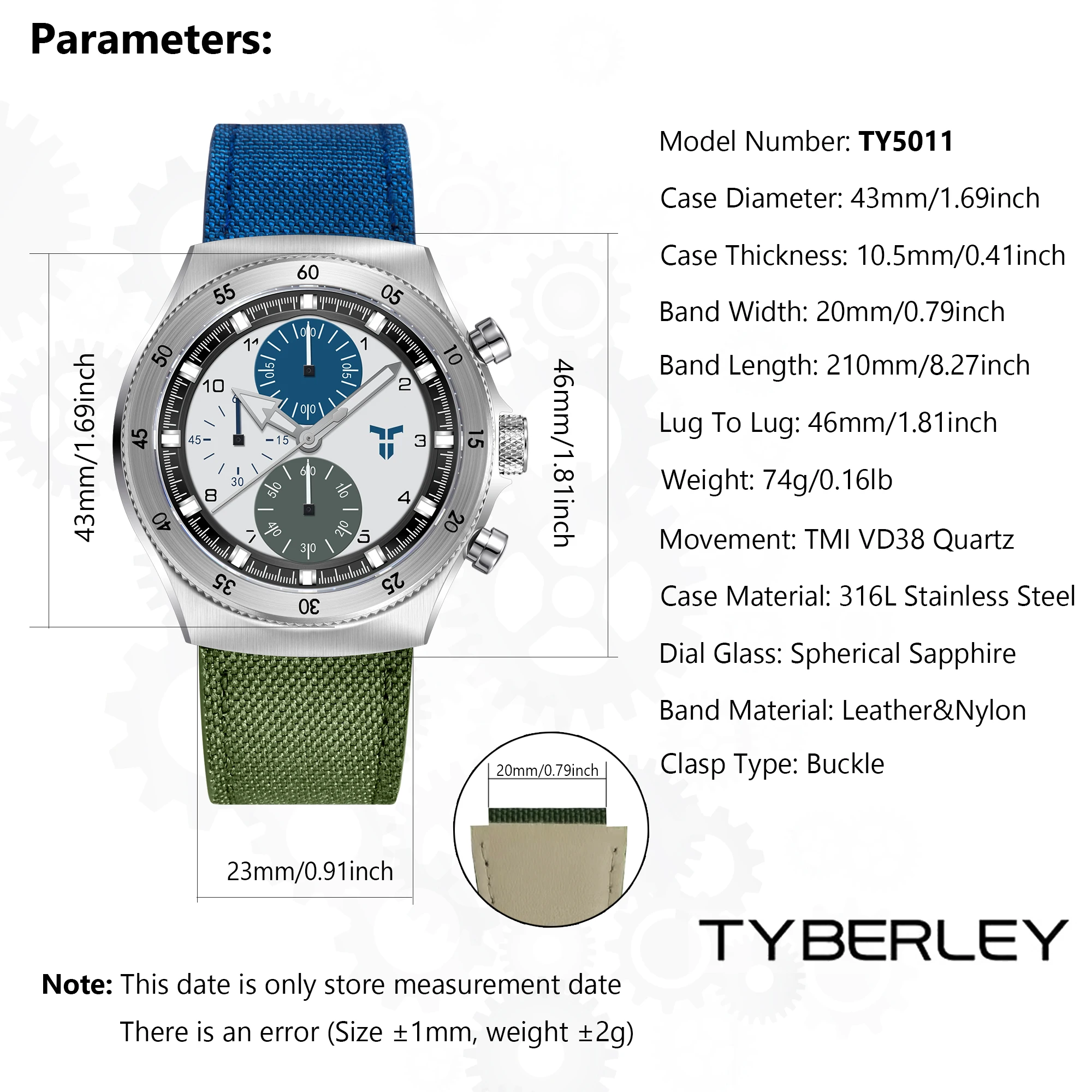 2026 New TYBERLEY Retro Men's Watches Waterproof Quartz Watch for Men Dual Time Zones Sapphire Mirror Stainless Steel Wristwatch