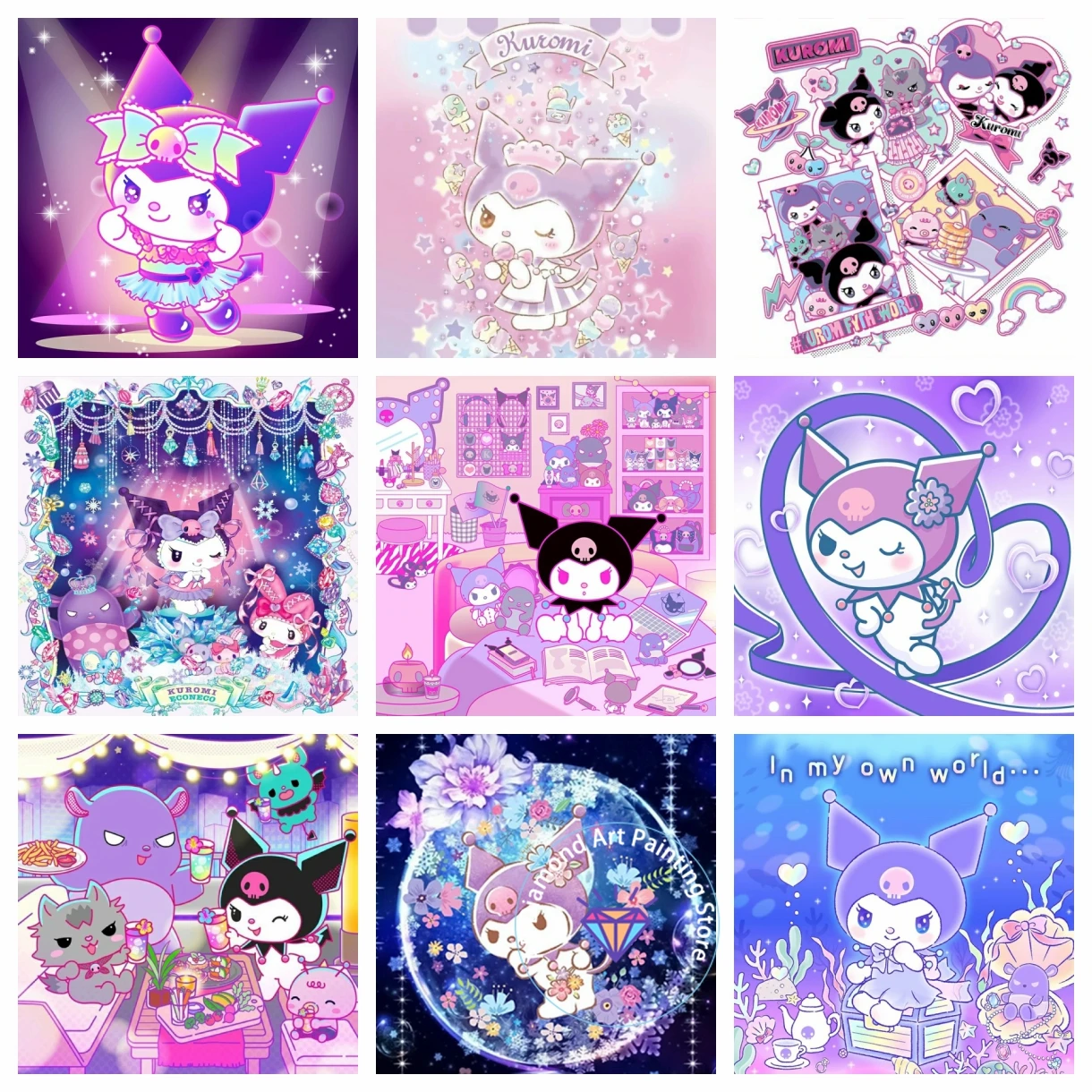 

Kuromi Sanrio Kawaii Cartoon 5D Art AB Diamond Painting Cross Stitch Mosaic Embroidery Element Crafts Kids Room Decor Sale Set
