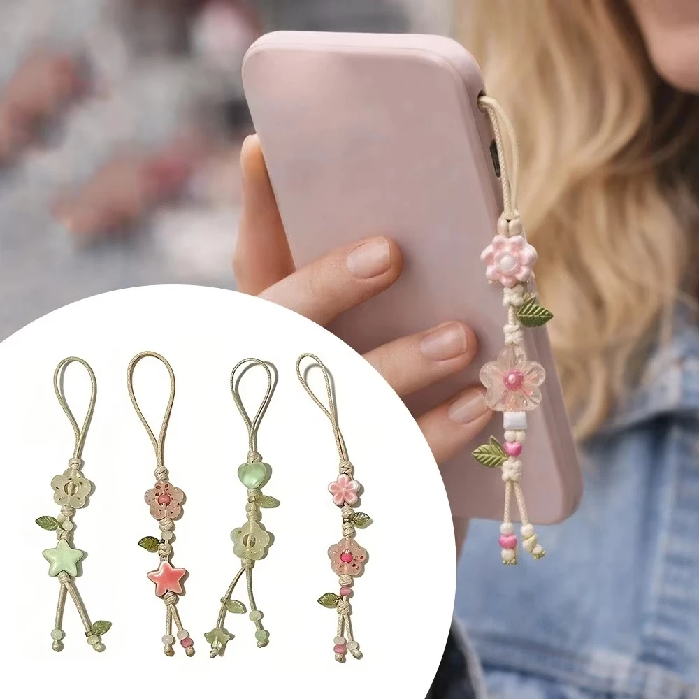 

Vintage Phone with Starflower Pendant, Kawaii Phone with Ceramic Pearl Cake Color Girl Backpack and Camera Pendant