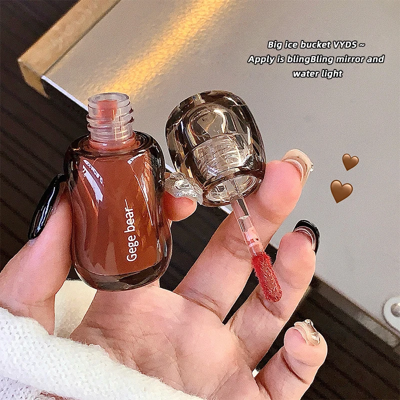 Gege Bear دلو ثلج كبير كريستال شفاف ملمع شفاه مرطب شفاه بيوتي أحمر شفاه مبيض للخريف والشتاء #6