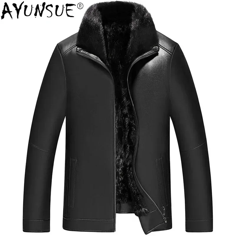 AYUNSUE 100% Real Mink Fur Liner Coat Male Winter 2025 Warm Short Genuine Sheepskin Leather Jacket Men Jaqueta Masculina Gxy834