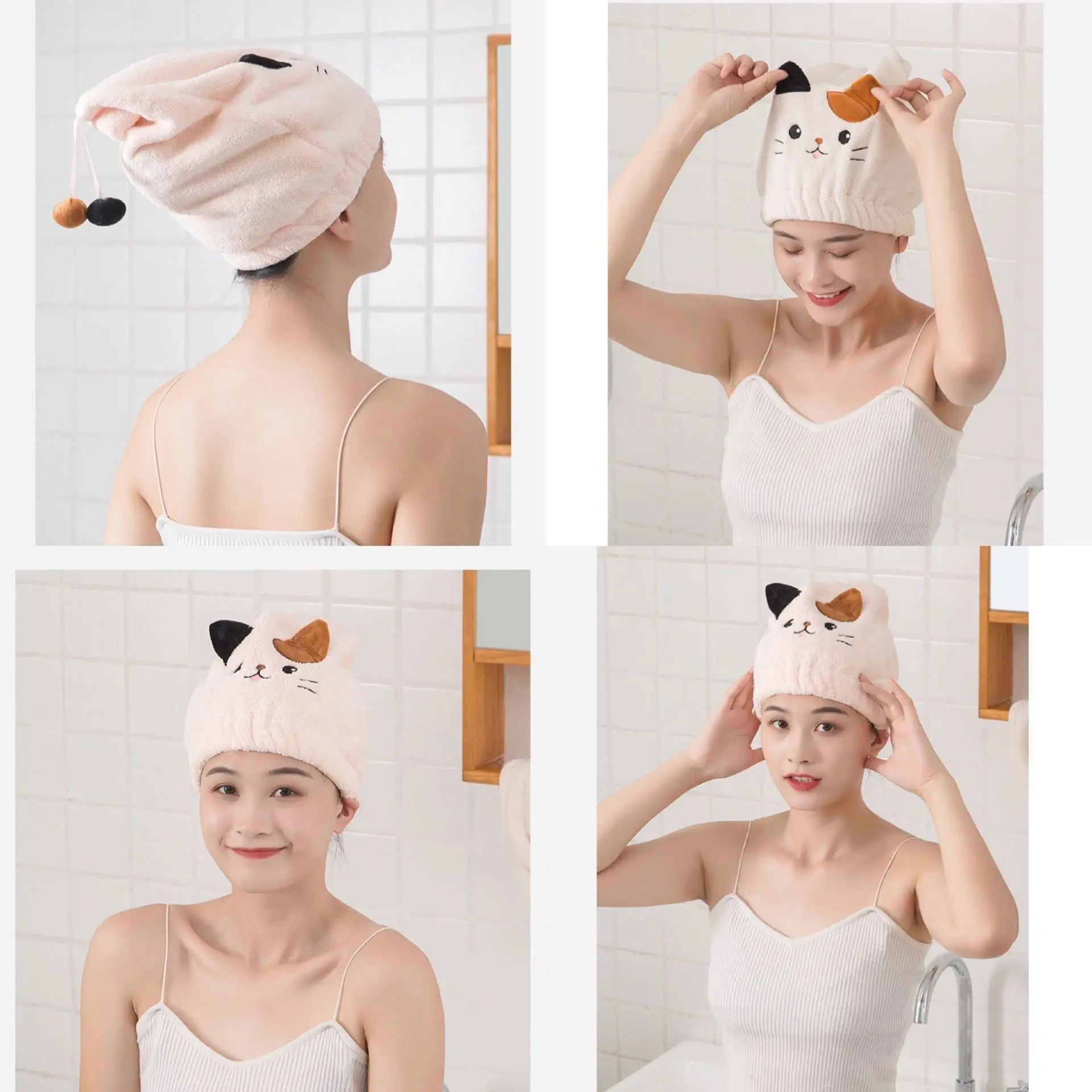 2Pcs Microfiber Hair Towel Wrap Hair Dring Cap Rapid Dry Hair Turbans for Women Girls Kids Curly Long Hair Funny Cat Hair Drying