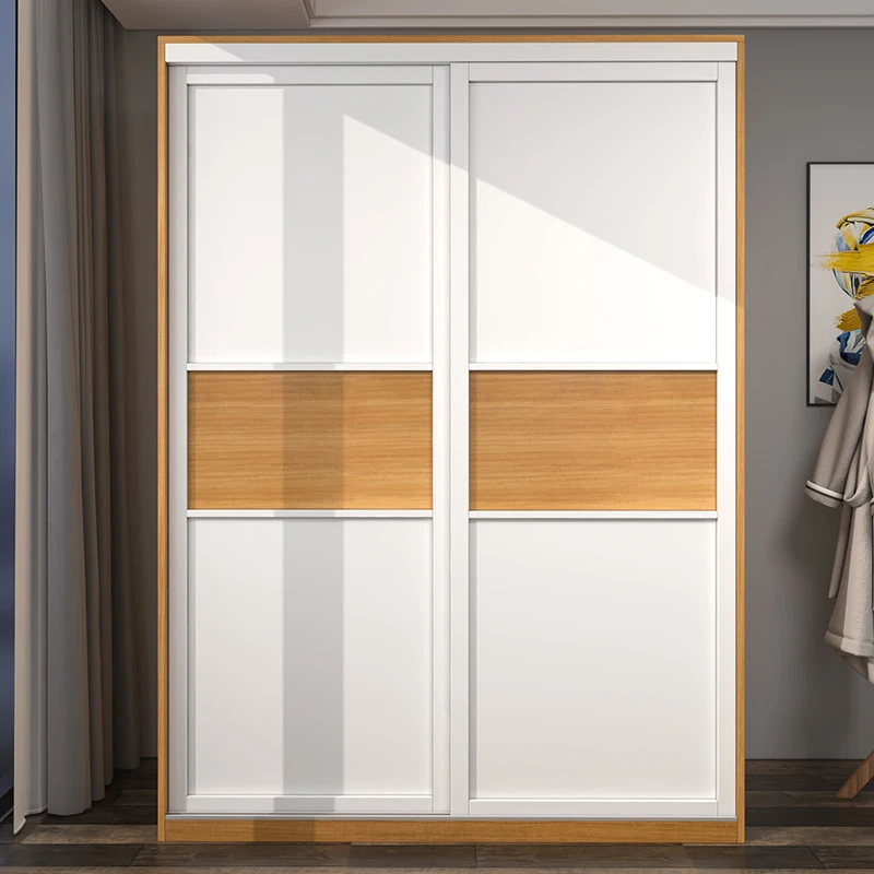 Sliding door, modern and minimalist bedroom, large wardrobe, overall small unit storage cabinet, color blocking furniture