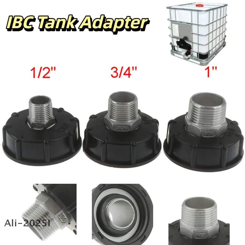 

IBC Tank Adapter 60mm Thread Coarse Thread to 1/2" & 3/4" & 1" Male Female, Stainless Steel Spout for Water Storage Containers