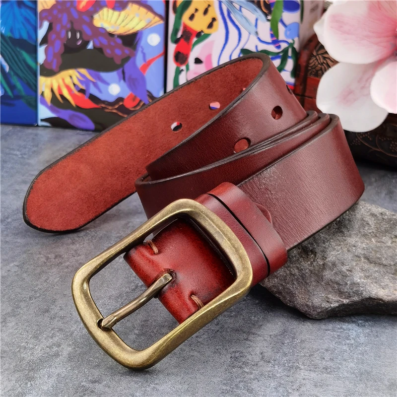 

Retro Solid Brass Belt Buckle Men's Belt Leather Belt Man Ceinture Belt For Jeans Genuine Leather Man Belt Waist Belt MBT0605