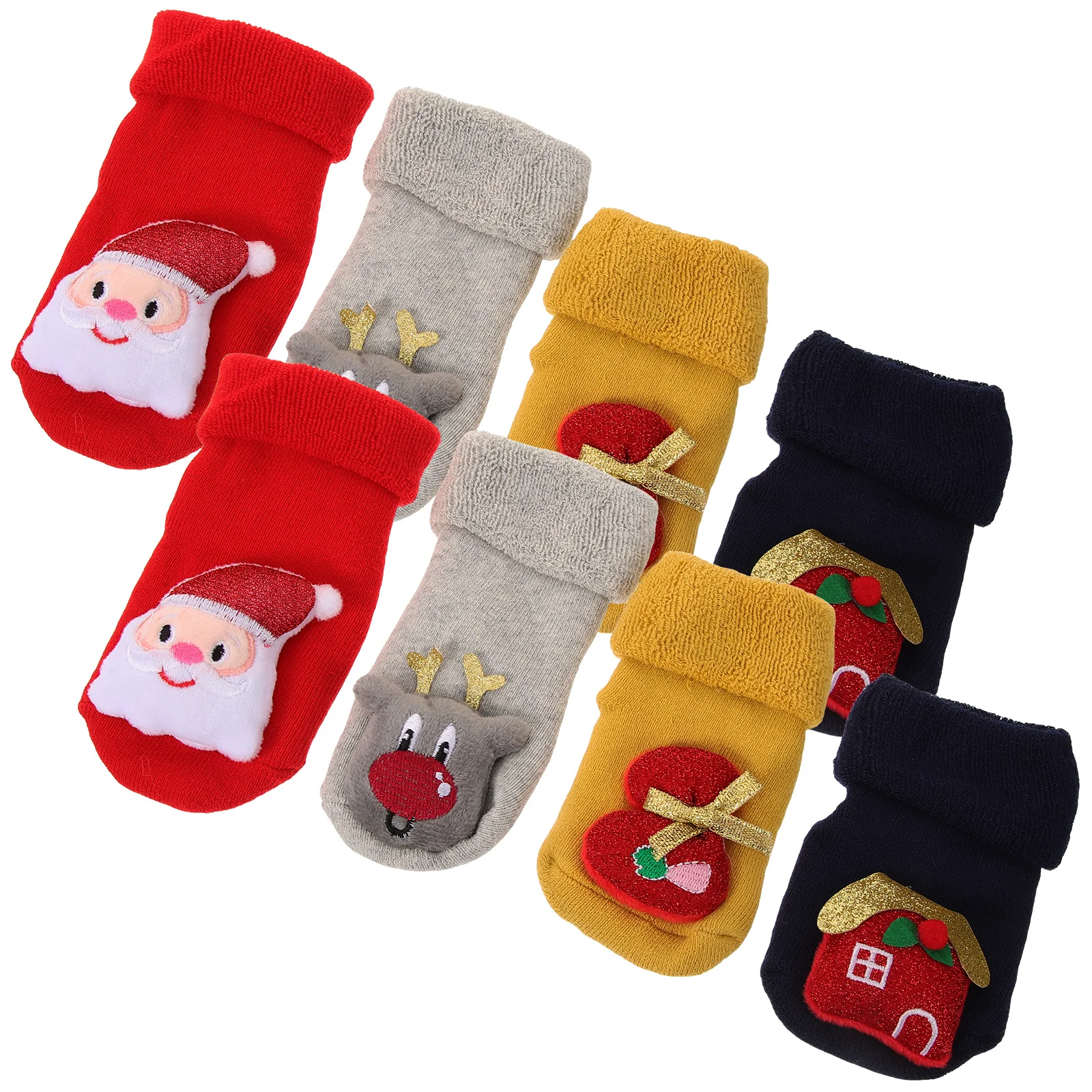 4Pairs Christmas Baby Socks Knitted Winter Floor Socks with Anti-Slip Sole Soft Lightweight Warm for Kids Comfortable Holiday