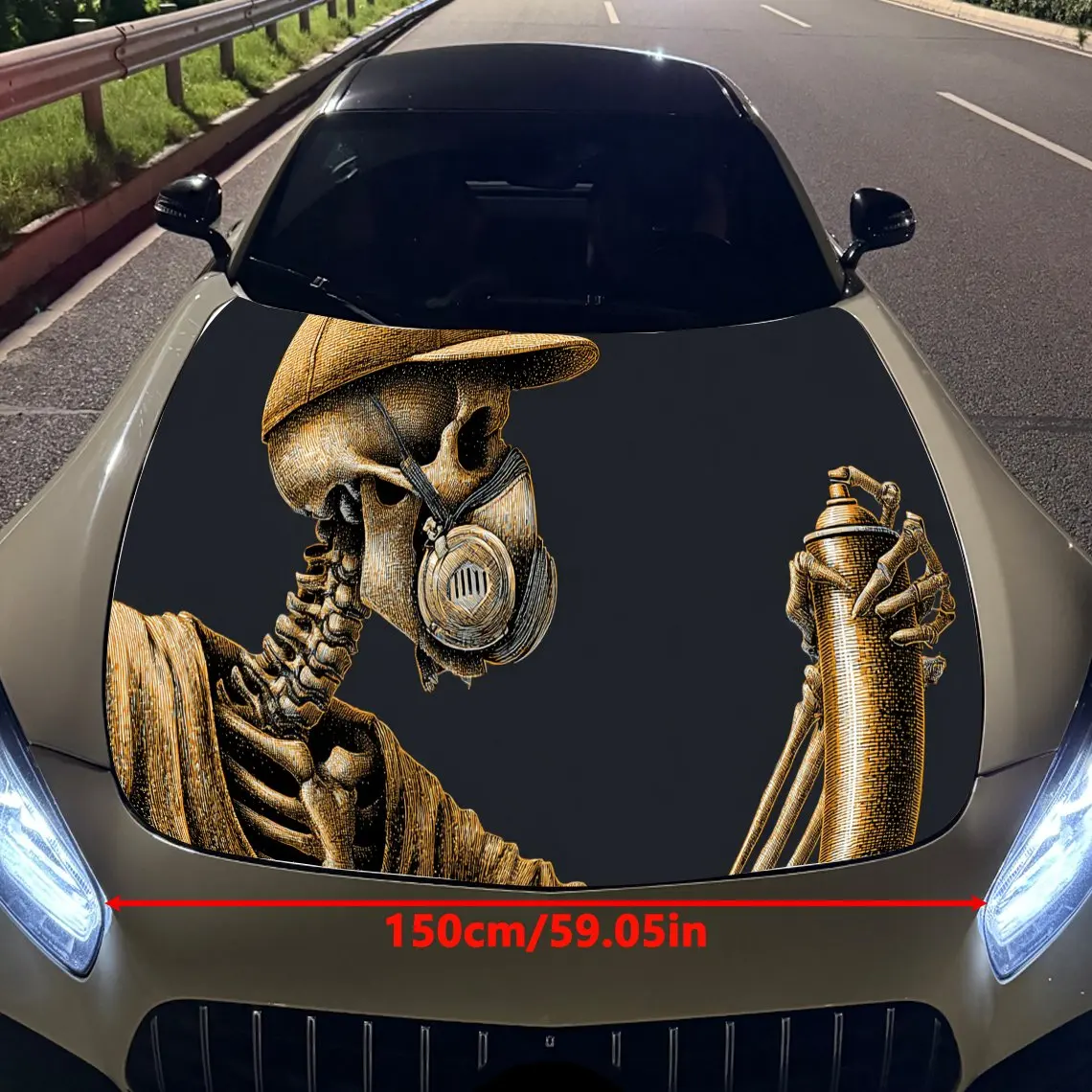 Stylish Skull Gas Mask Spray Can Car Engine Hood Sticker, Auto Vinyl Wraps, Waterproof Self-adhesive Vehicle Decal, Durable & An
