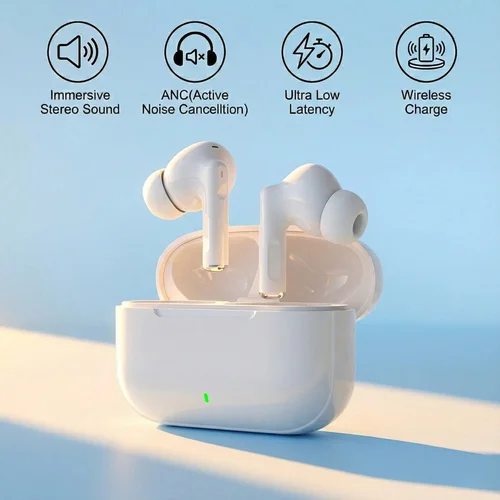 Imagen 1 del producto Auriculares inalámbricos con cancelación activa de ruido con sonido envolvente Latencia ultrabaja Carga inalámbrica sin esfuerzo para correr en gimnasio