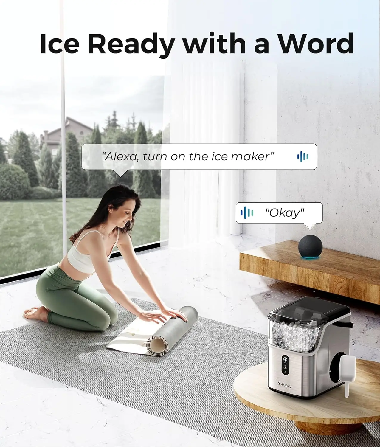 Smart Nugget Ice Maker Countertop Pebble Ice Maker with 35lbs/24H Soft Chewable Ice Self-Cleaning Machine with Voice Control