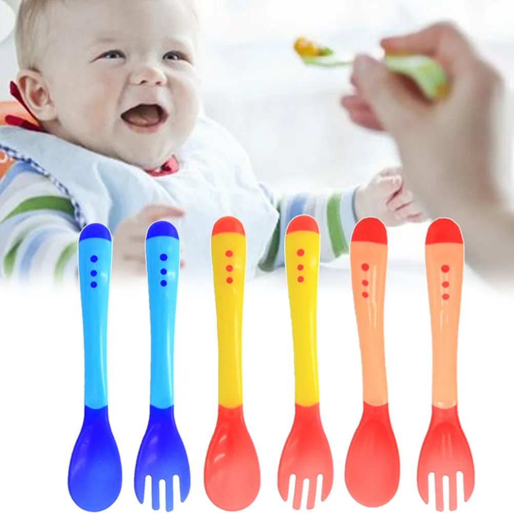 

6Pcs Baby Temperature Sensing Color Changing Feeding Spoon Food Grade Infant Safety Spoon with Arc Long Handle