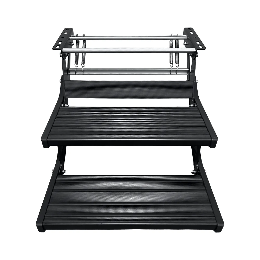 High Strength Double Layers Step Aluminum Alloy Side Steps for RVs Motorhomes & Caravan Manual Folding Step Black HQRV