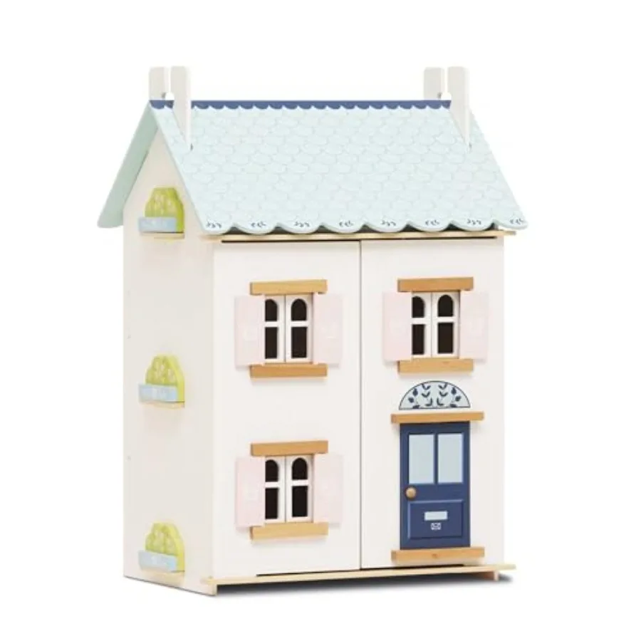 

Blue Belle Wooden Doll House | Girls & Boys 3 Storey Wooden Dolls House Play Set - Suitable for Ages 3+