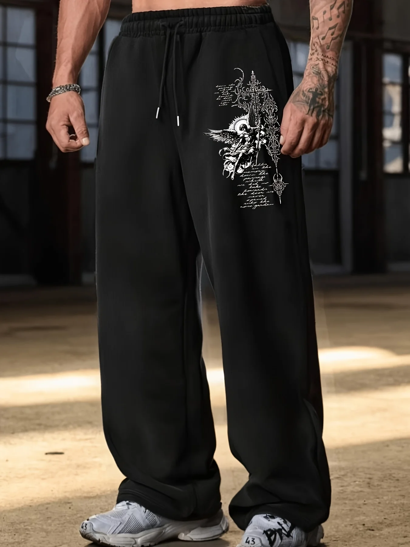 Spring Autumn Solid Straight Leg Pants For Men Drawstring Waist All-match Loose Long Trousers Casual Sports Pants S-3XL