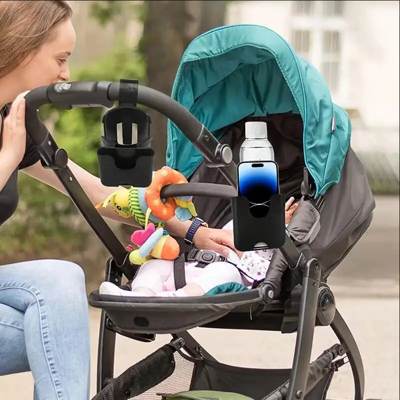 2-in-1 Universal Stroller Water Cup Holder With Phone Holder, Universal Bottle Holder For Wheelchair stroller Accessories