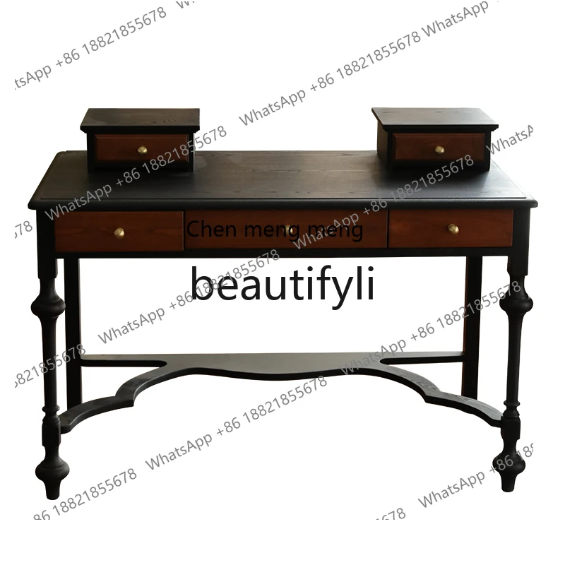 

Solid wood dresser Nanyang retro black French makeup table