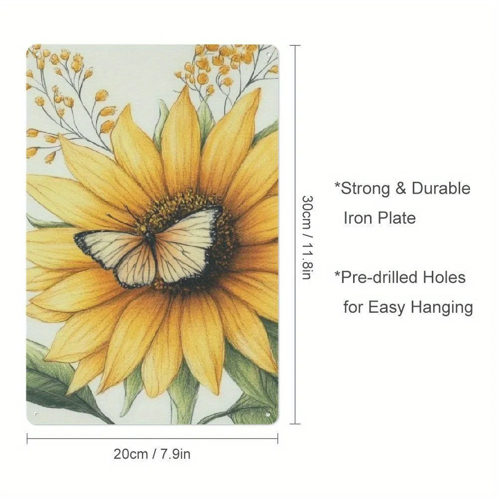 2D Flat, 2D Flat - A Flat 2D Metal Wall Decoration Crafted from Wrought Iron, Featuring a Vintage Sunflower Design That Captures
