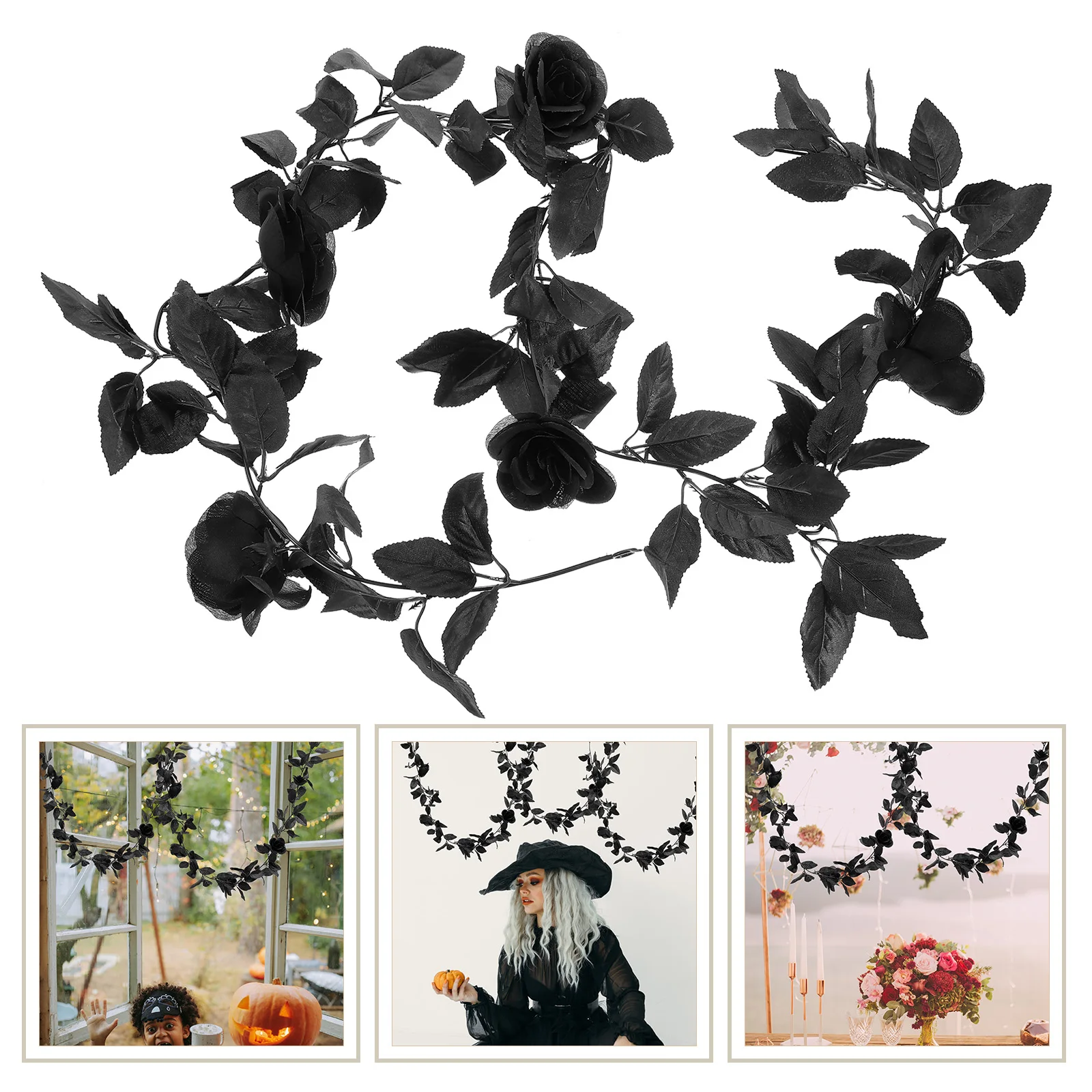 

Black Fake Rose Vine Artificial Flower Garland Lifelike Hanging Decoration for Home Party Halloween Fake Flower Vine