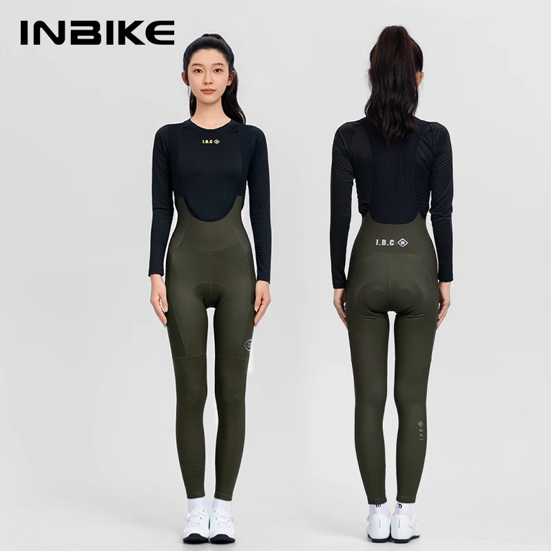 

INBIKE зимние велосипедные брюки-комбинезоны для женщин, термофлисовая подкладка, брюки для шоссейного велосипеда с высокой талией, мягкие велосипедные нагрудники, колготки с карманами