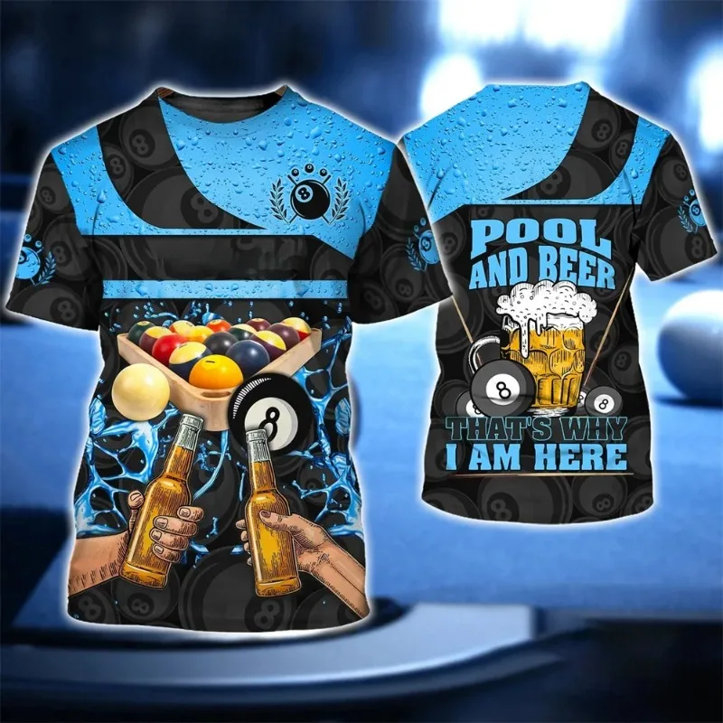 

Men's 2025 summer T-shirt short sleeved top snooker pattern 3D T-shirt men's street wear plus size round neck pullover clothing