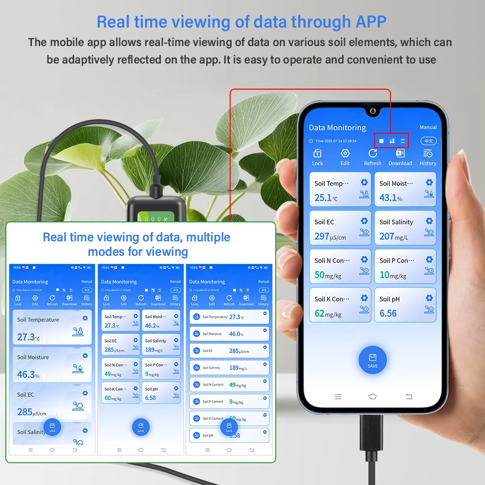 8-in-1 Bodentester NPK PH-Meter EC Temperatur Feuchtigkeits- und Fruchtbarkeitsdetektor IP68 Wasserdichter Sensor für Smart Farming und Garten – Detail 20