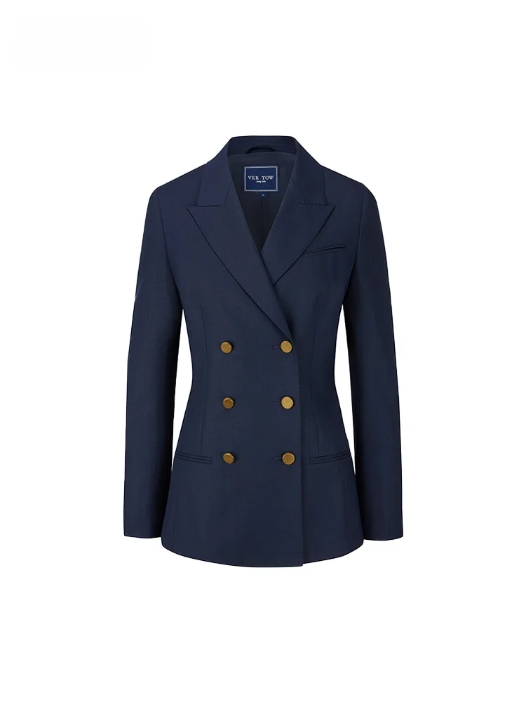 

Комплект женского шерстяного костюма королевского синего цвета с двубортным пиджаком от VER TOW: деловой костюм для работы и торжественных мероприятий