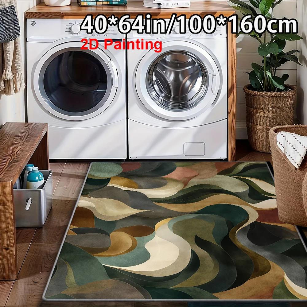 Minimalist Abstract Morandi Wave Block 2D Flat RugNon‑Slip Washable Easy‑Clean Mat for Living Room Hallway Entryway Indoor Decor