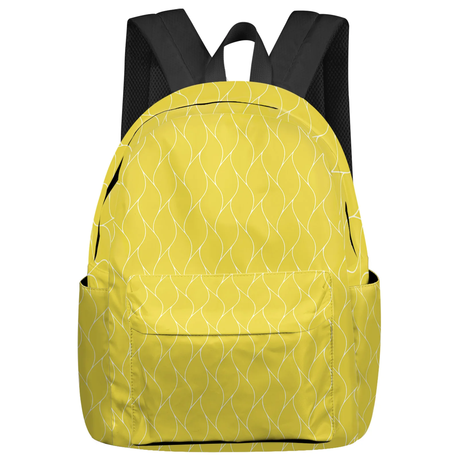 Yellow Long Wavy Line Women Man Backpacks Waterproof Travel School Backpack For Student Boys Girls Laptop Book Pack Mochilas