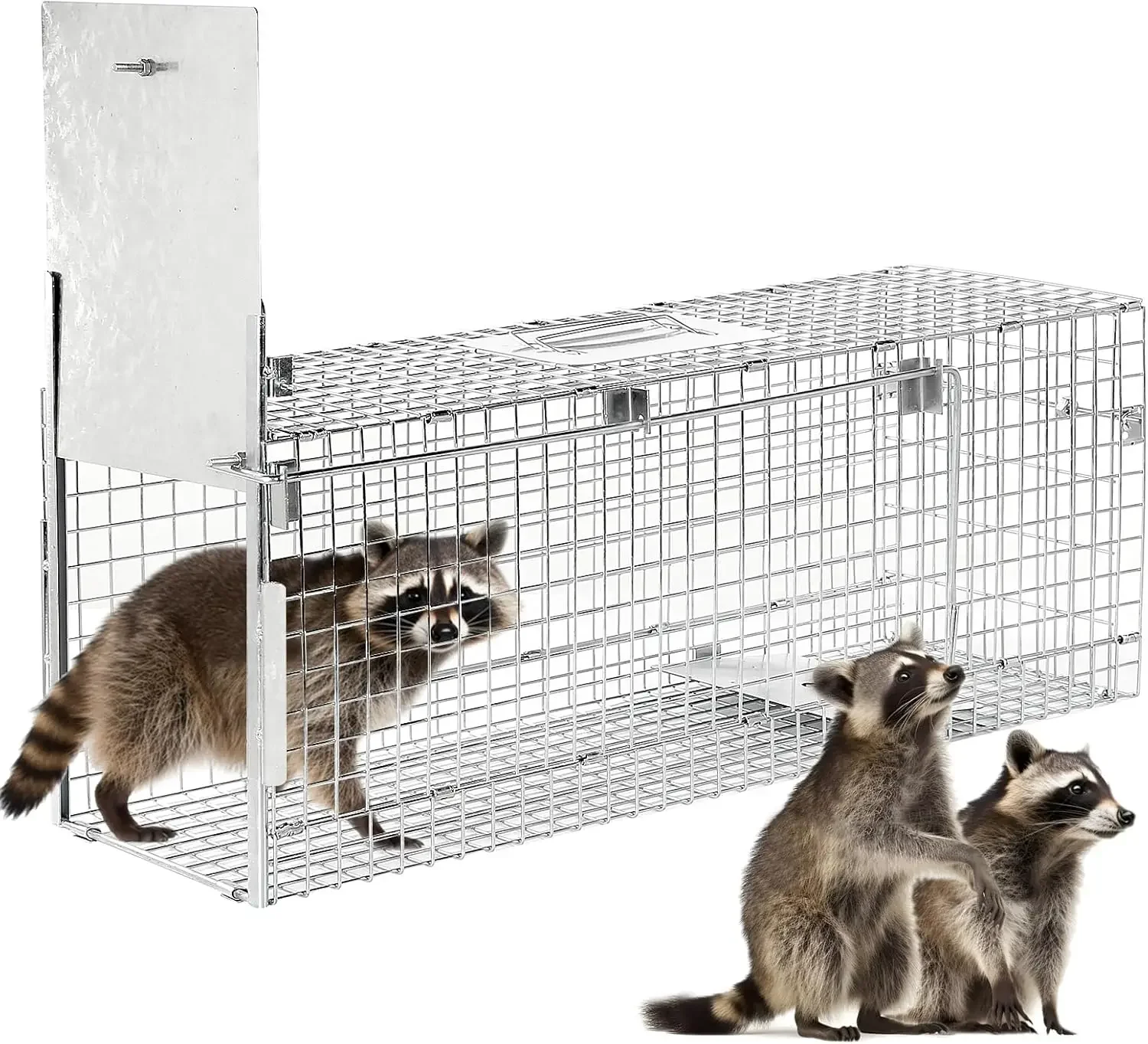 

32" Humane Live Animal Cage Trap for Stray Cats, Raccoons, Rabbits up to 17 lbs