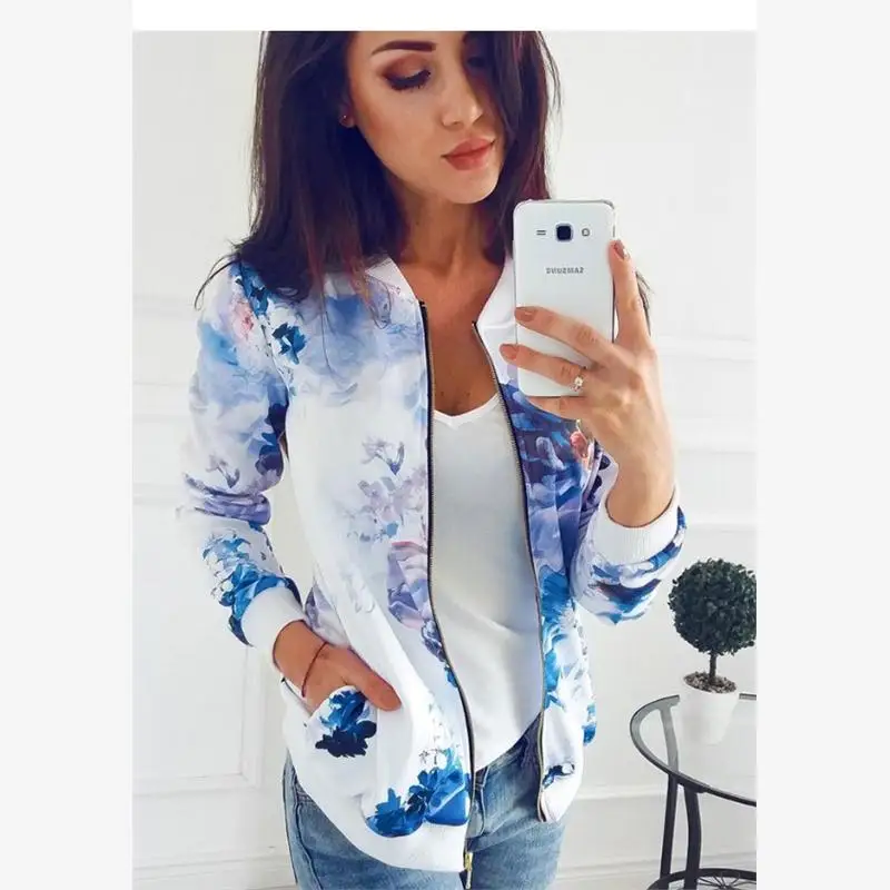 

Street Sle ort Jaet Spring Summer New Arrival Zipper Faion Long Sve Print Trendy Streetwear Slim Fit Plant Floral