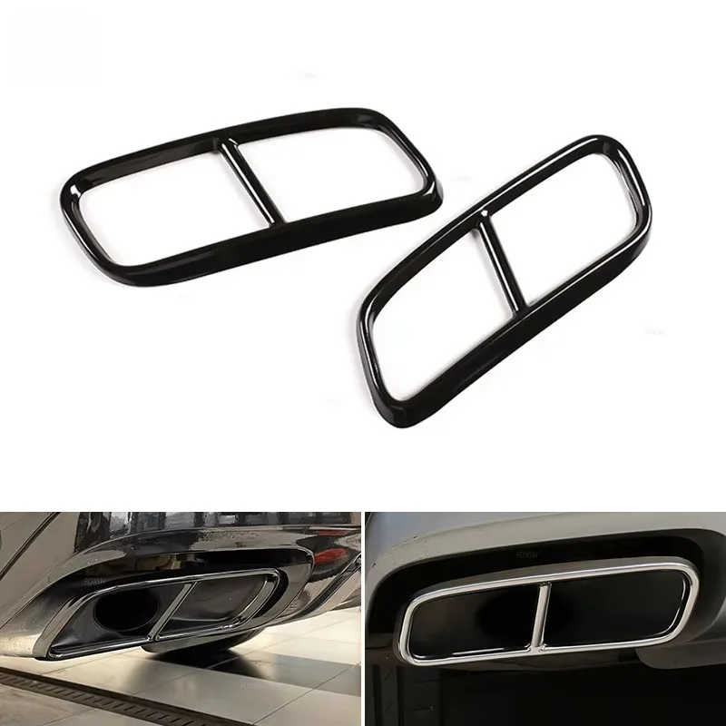 Car Stainless Steel Glossy Black/Chrome Tail Muffler Exhaust Pipe Output Cover Audi Q7 2016 2017 2018 Car Accessories Trim