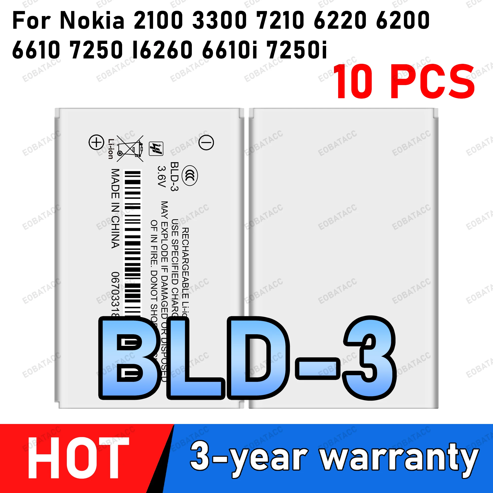 10PCS 3.7V BLD-3 Battery for Nokia 2100 3300 7210 6220 6200 6610 7250 I6260 6610i 7250i Battery BLD3 BLD 3