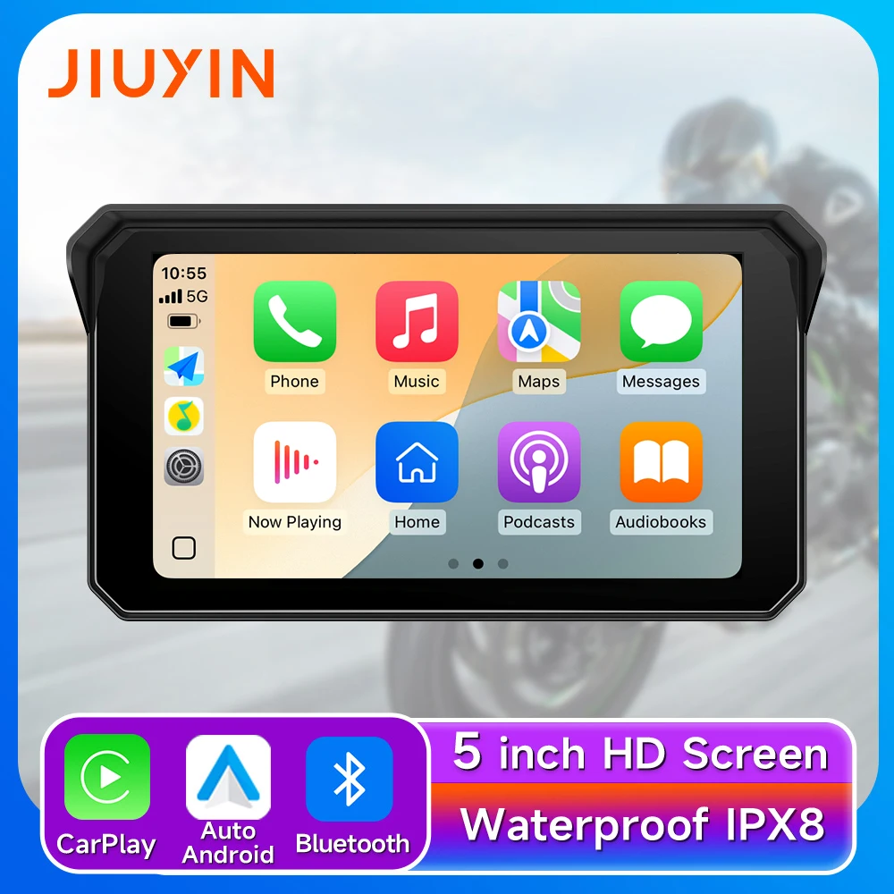 Jiuyin Motorcycle 5 Inch Screen Navigation Gps Wireless Carplay Android Auto Portable Ipx7 Waterproof Display Bluetooth