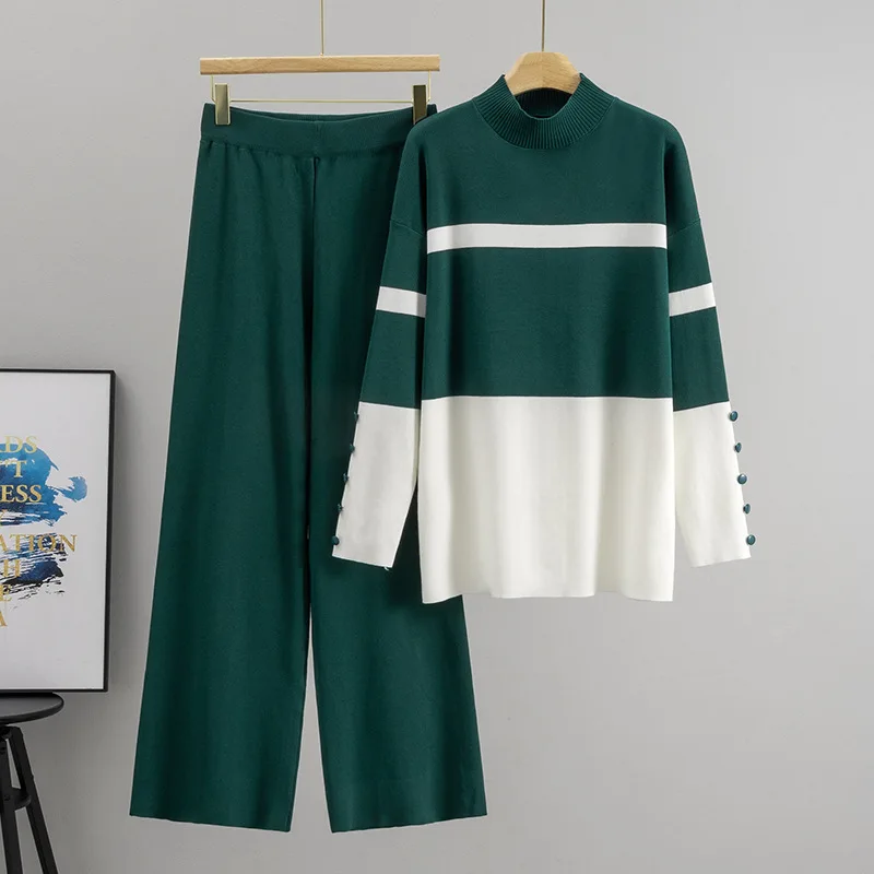 Greenora Cardigan Knit Set Soft Elastic Fabric Stripe Track Set Women Casual Loose Fall Winter Matching Set