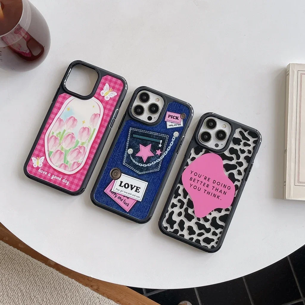 Pink Tulip Cowboy Star Leopard Print Irregular Phone Cover Case  for iPhone 16 15 14 13 12 11 Pro Max 7 8 Plus Mini Xs max XR X