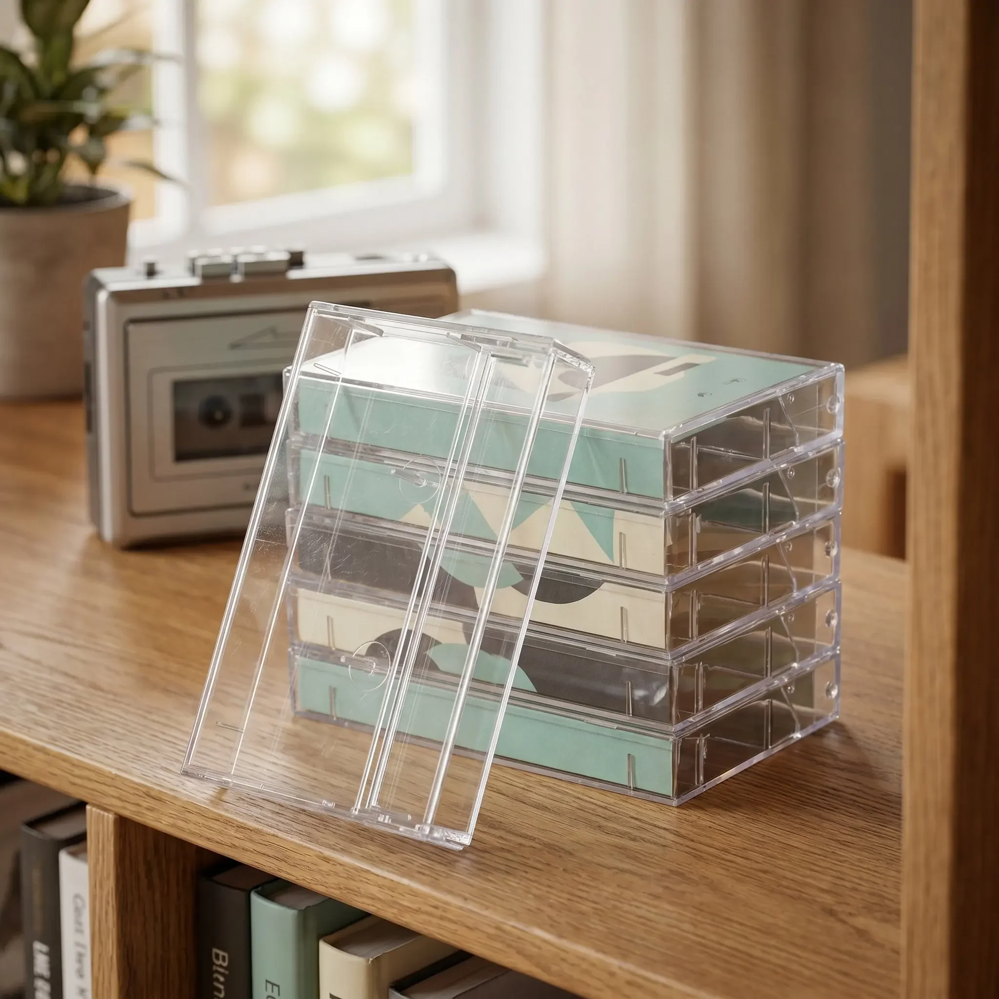 6pcs Blank Cassette Tape Storage Case Dustproof Plastic Recording Audio Cassette Box Collection Holder Organizer