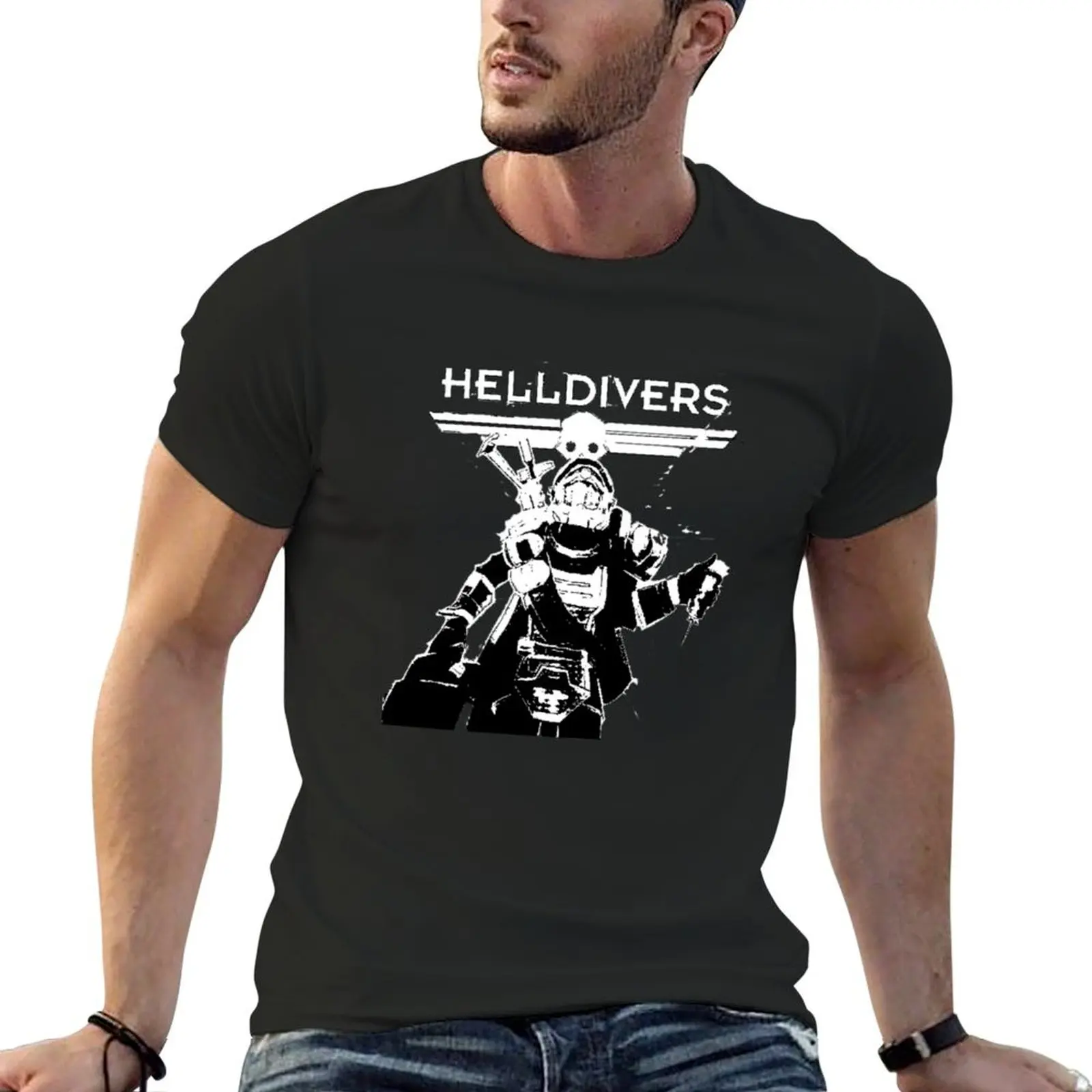 Helldivers fanart T-Shirt plus size tops anime stuff summer top men graphic tees