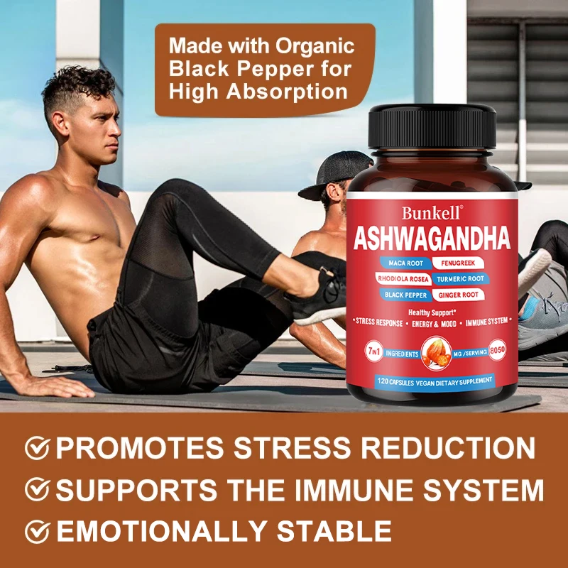 Ashwagandha Extract Capsules - Helps with Muscle Growth, Improves Endurance, Relieves Stress and Mood, Promotes Overall Health