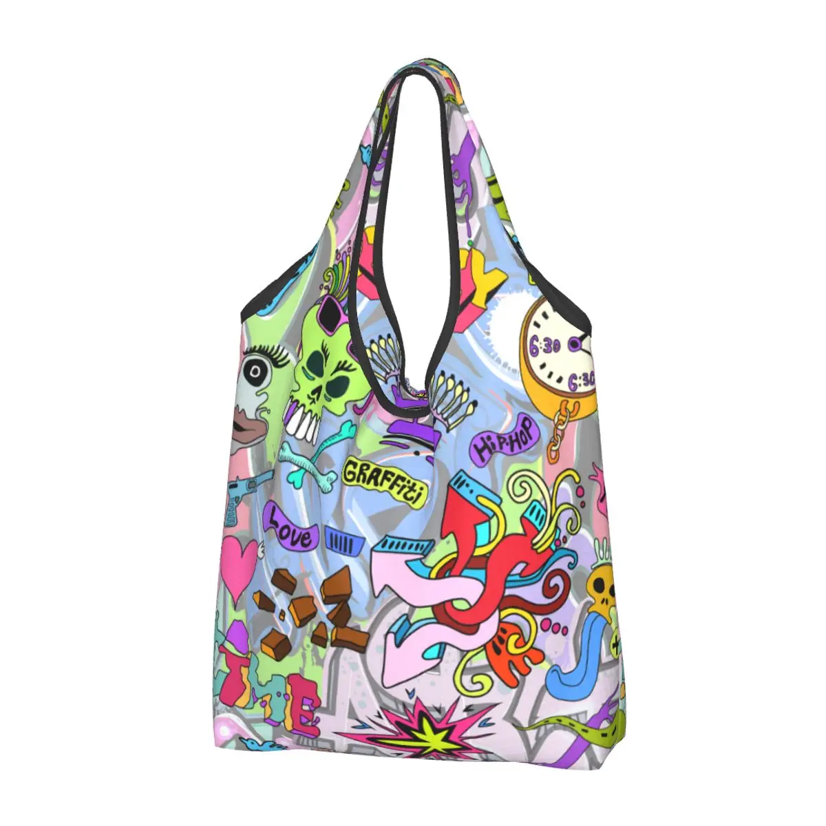 Reusable Abstract Alien Grocery Bags Foldable Machine Washable Trippy Psychedelic Shopping Bag Large Eco Storage Bag Lightweight