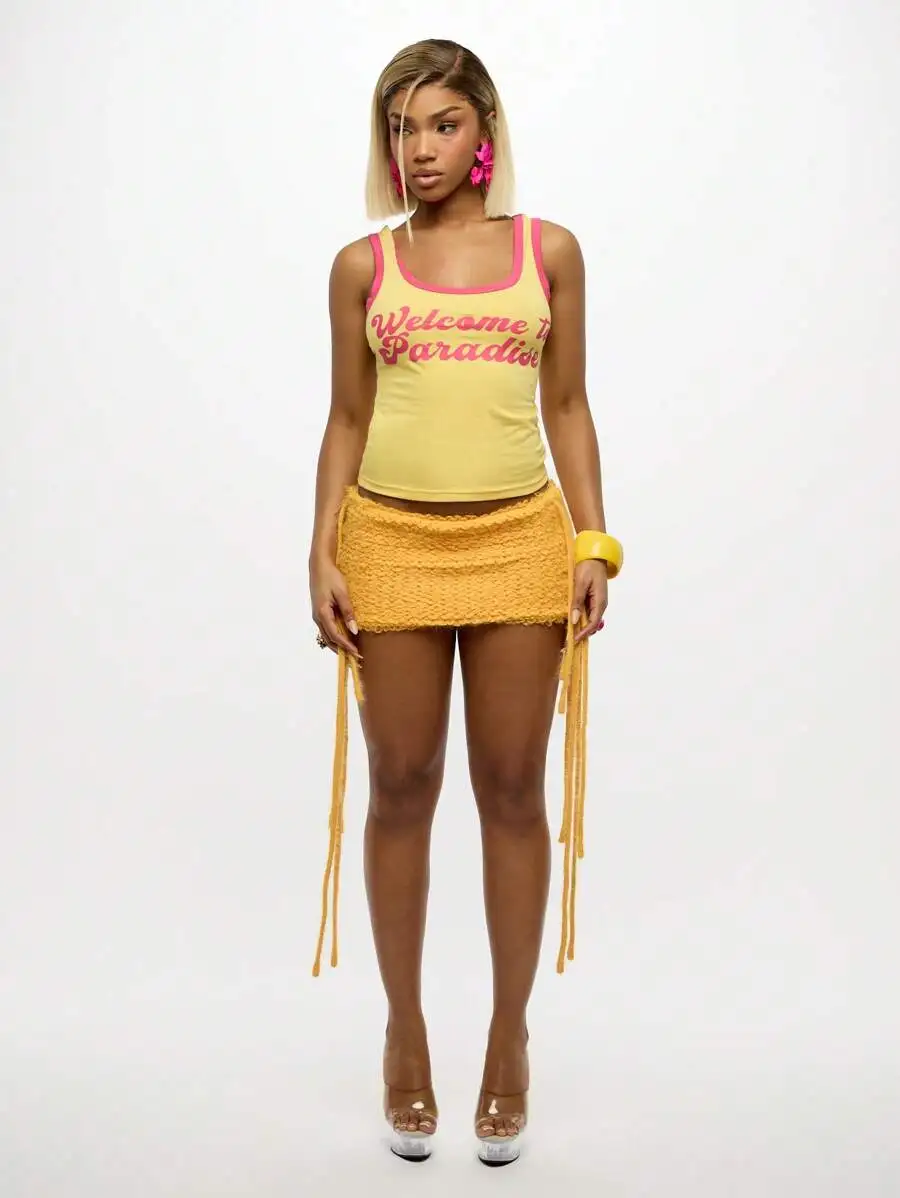 Crochet Mini Skirt With Fringe Detail Boho Festival Beach Summer Vacation Party Casual Women'S Bottom Y2K Fashion Statement