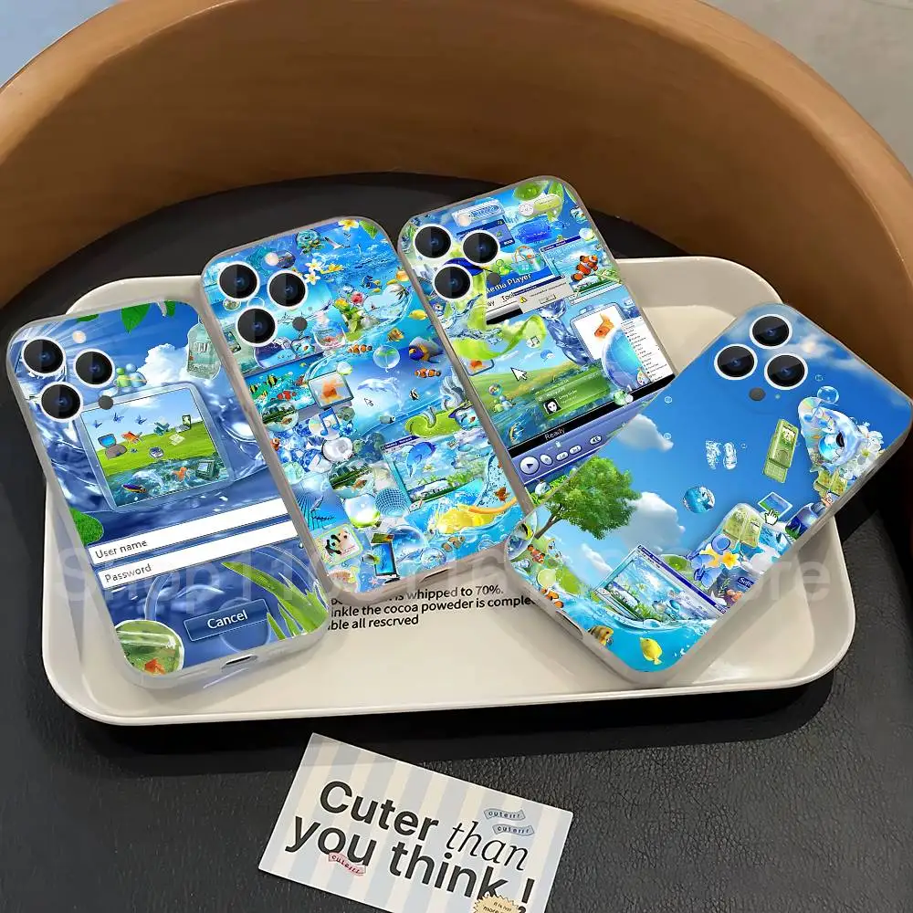 

Frutiger Aero Aqua Nostalgia Phone Case For iPhone 17,16,15,14,13,12,11 Pro,Max,Plus,X,XS,XR,SE4,E Mini Transparent Soft Cover